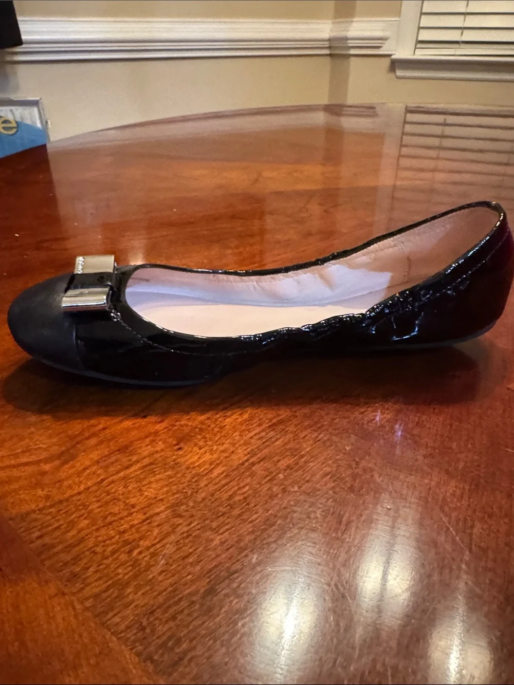 Coach Black Patent Leather Ballet Flat with Decorative Bow Trim